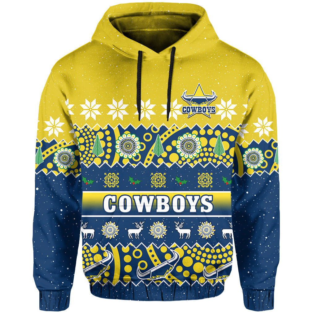 (Custom Personalised) Cowboys Christmas Hoodie Aboriginal Art Merry Xmas - Vibe Hoodie Shop