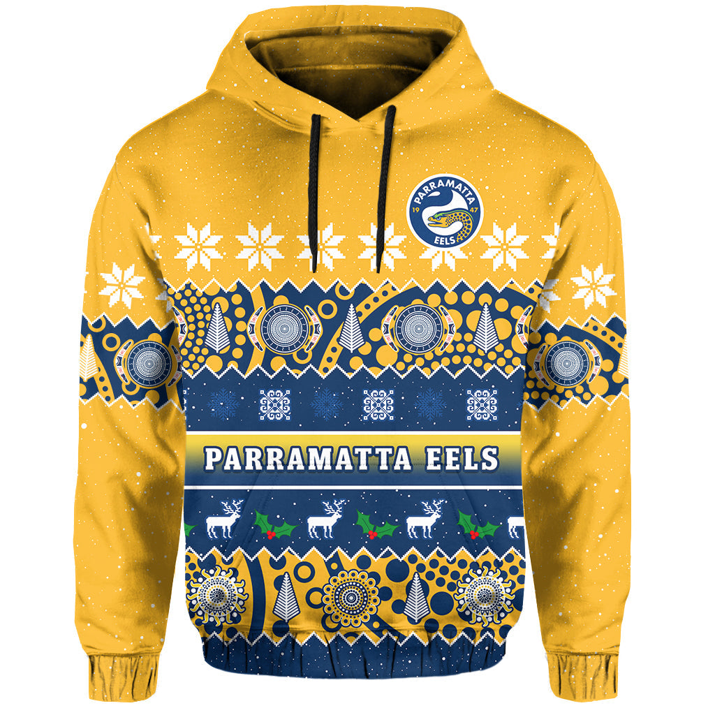 Parramatta Eels Christmas Hoodie Parra Aboriginal Art Merry Xmas - Vibe Hoodie Shop