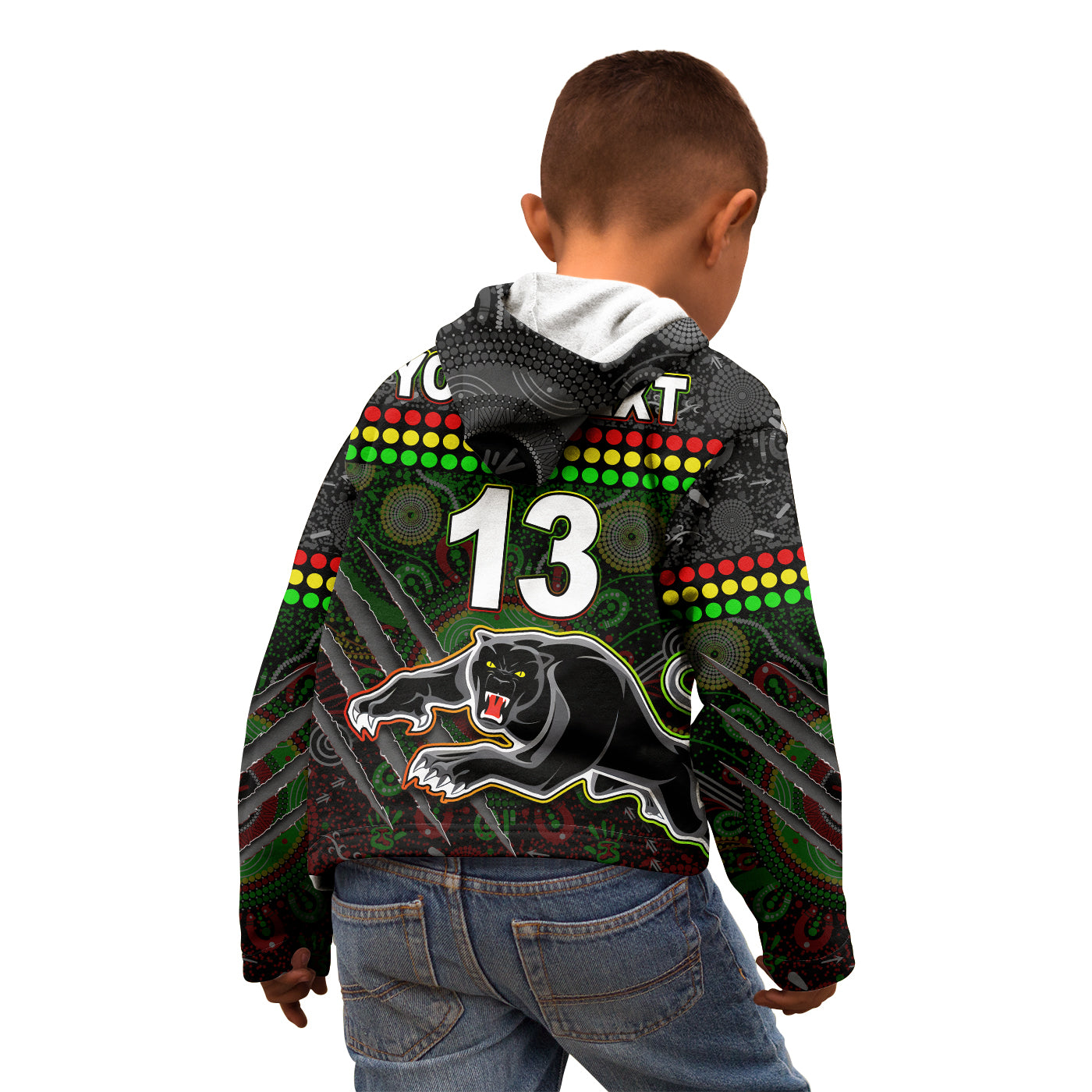 Custom Text and Number Panthers Hoodie KID Premiers 2022 Aboriginal - Vibe Hoodie Shop