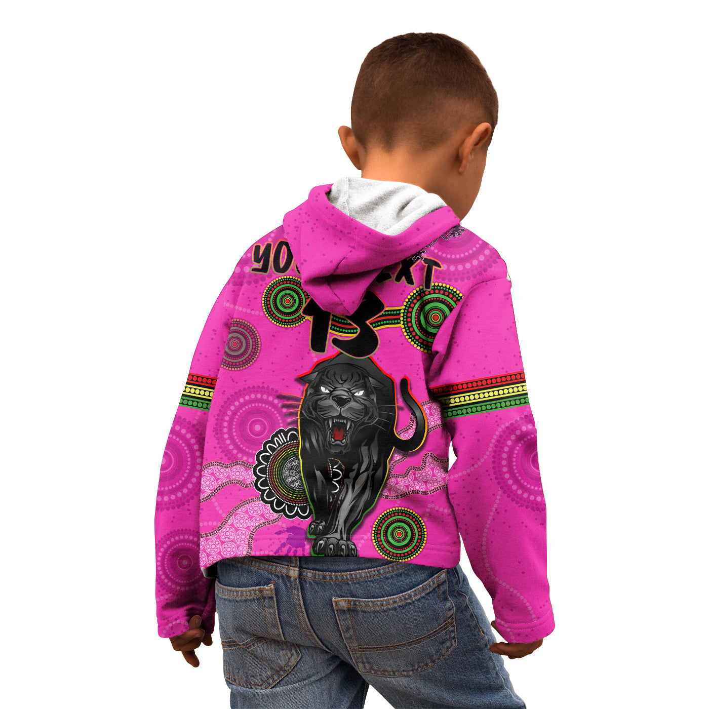 (Custom Text and Number) Panthers Hoodie KID Aboriginal with Lizard - Vibe Hoodie Shop