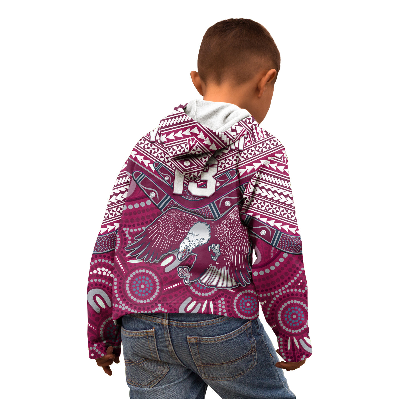 (Custom Text and Number) Sea Eagles Rugby Hoodie KID Aboriginal and Polynesia Manly Warringah - Vibe Hoodie Shop