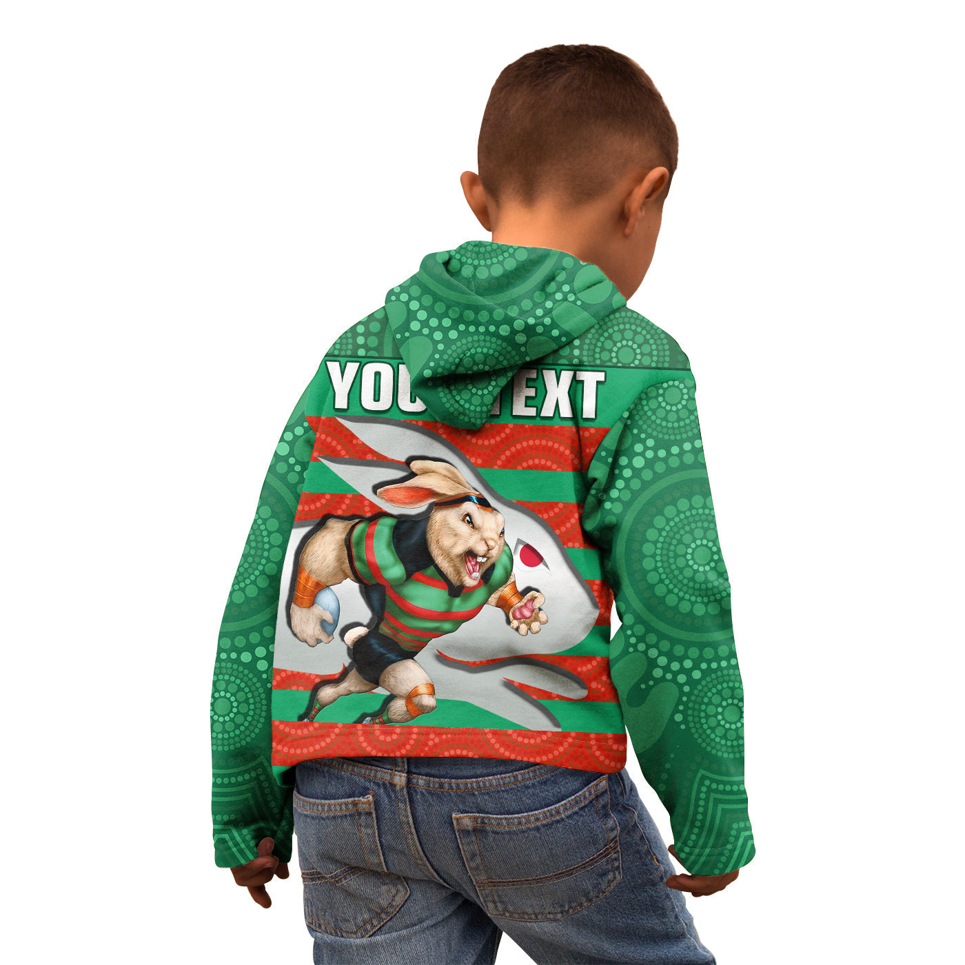 (Custom Text And Number) Rabbitohs Rugby Hoodie KID Aboriginal Dot Painting Glory Glory Sporty Style - Vibe Hoodie Shop