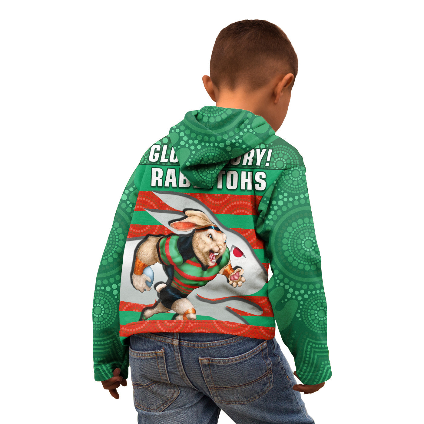 Rabbitohs Rugby Hoodie KID Aboriginal Dot Painting Glory Glory Sporty Style - Vibe Hoodie Shop