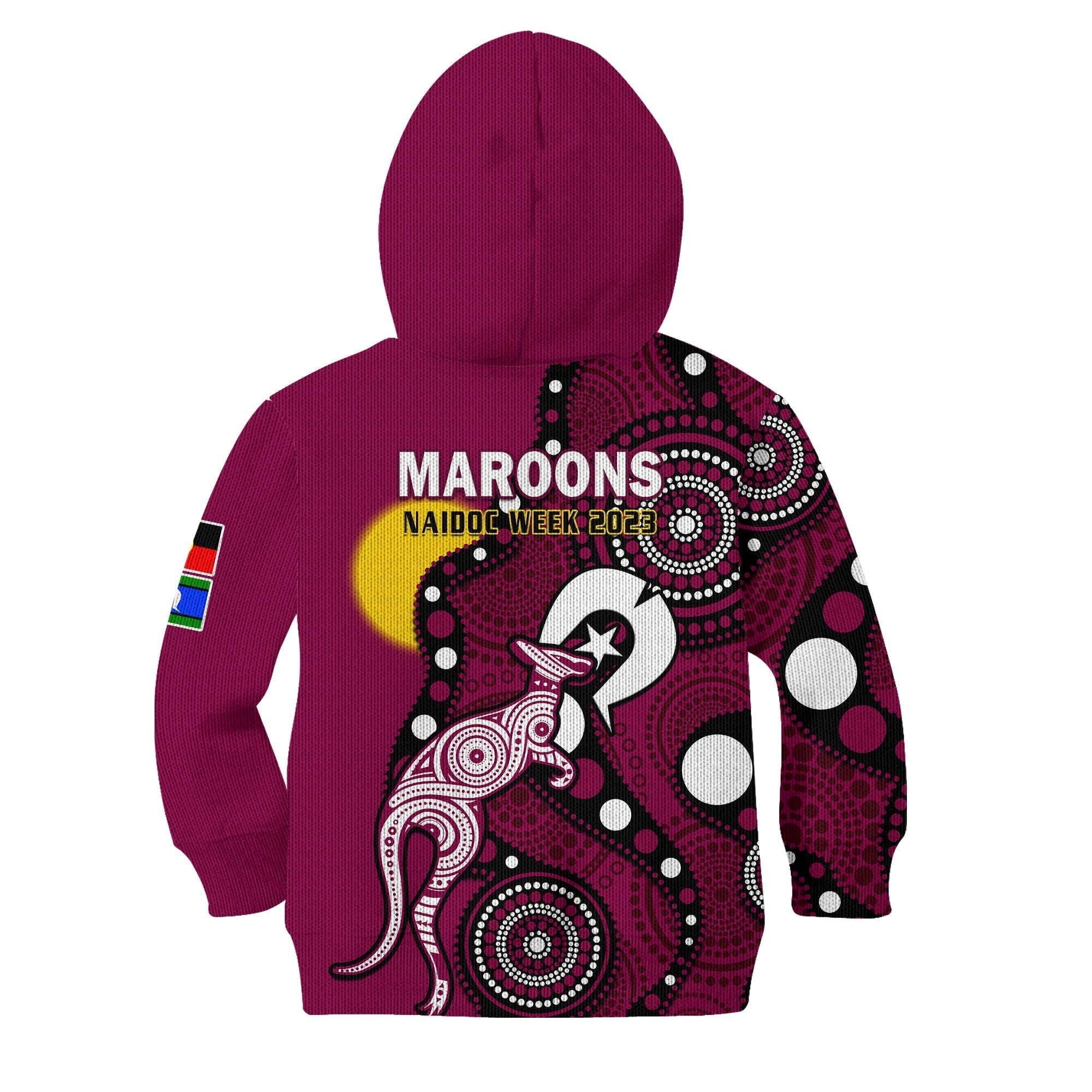 Maroons Rugby NAIDOC 2023 Hoodie KID QLD For Our Elders Indigenous Art - Vibe Hoodie Shop