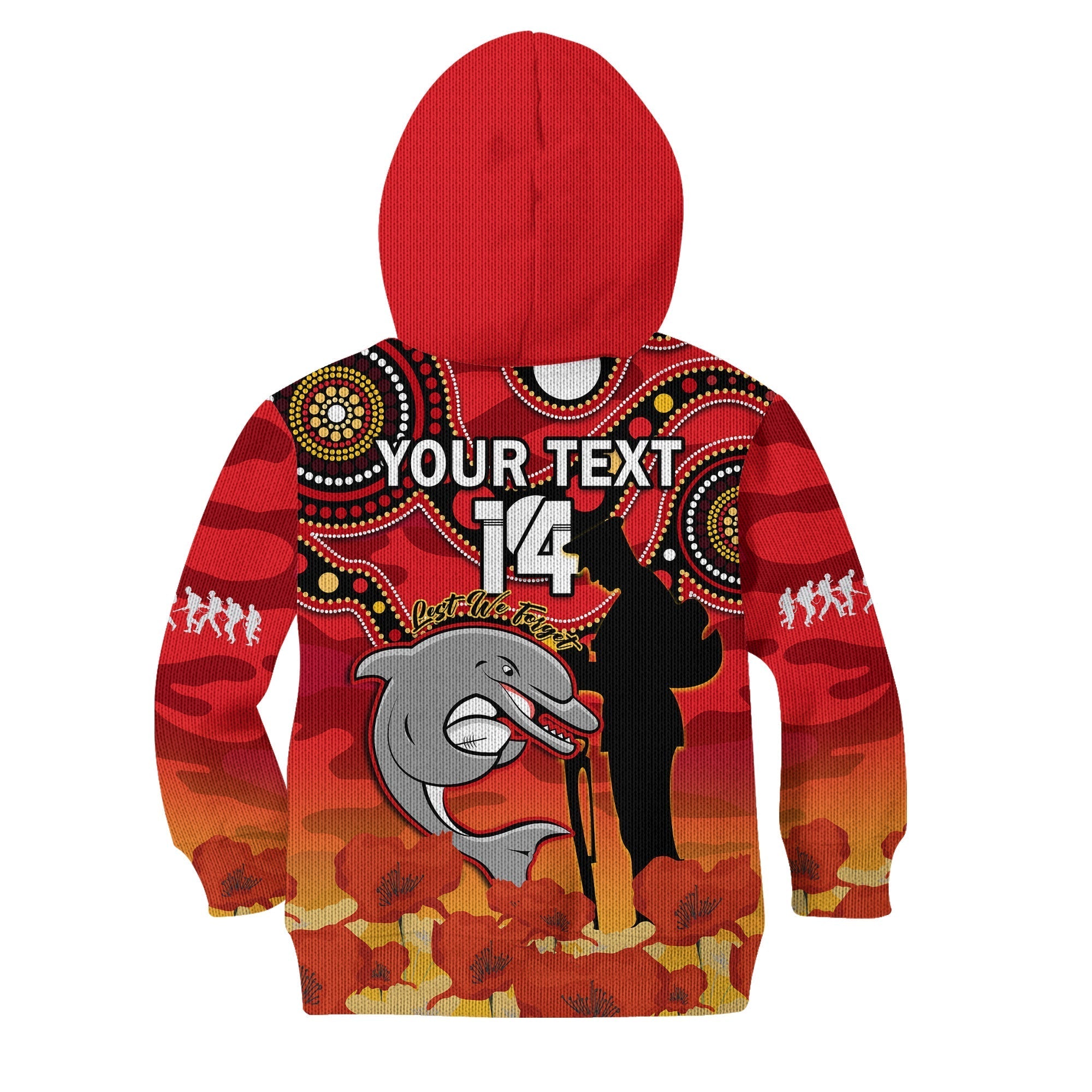 custom-text-and-number-dolphins-rugby-anzac-2023-hoodie-kid-lest-we-forget