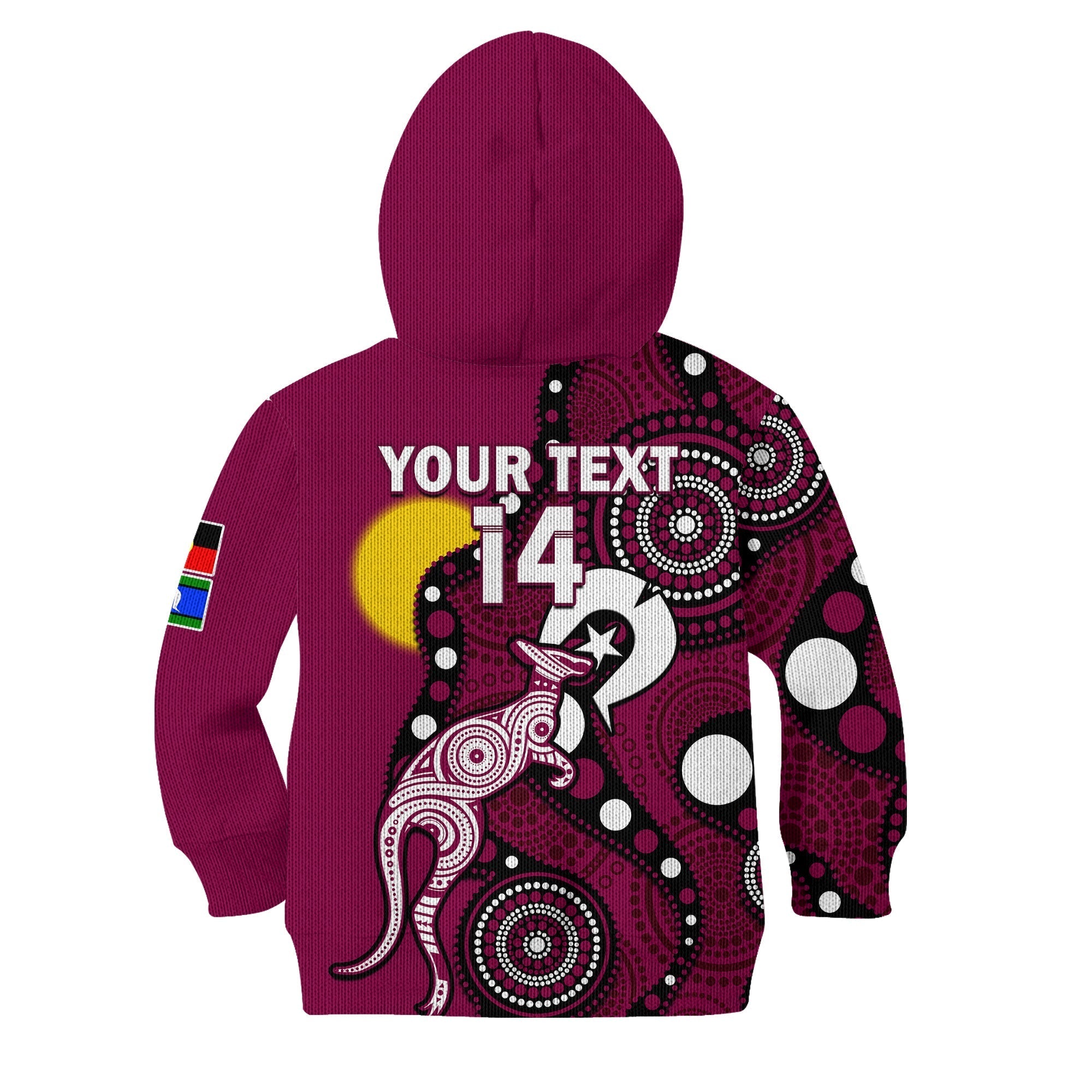 (Custom Text And Number) Maroons Rugby NAIDOC 2023 Hoodie KID QLD For Our Elders Indigenous Art - Vibe Hoodie Shop