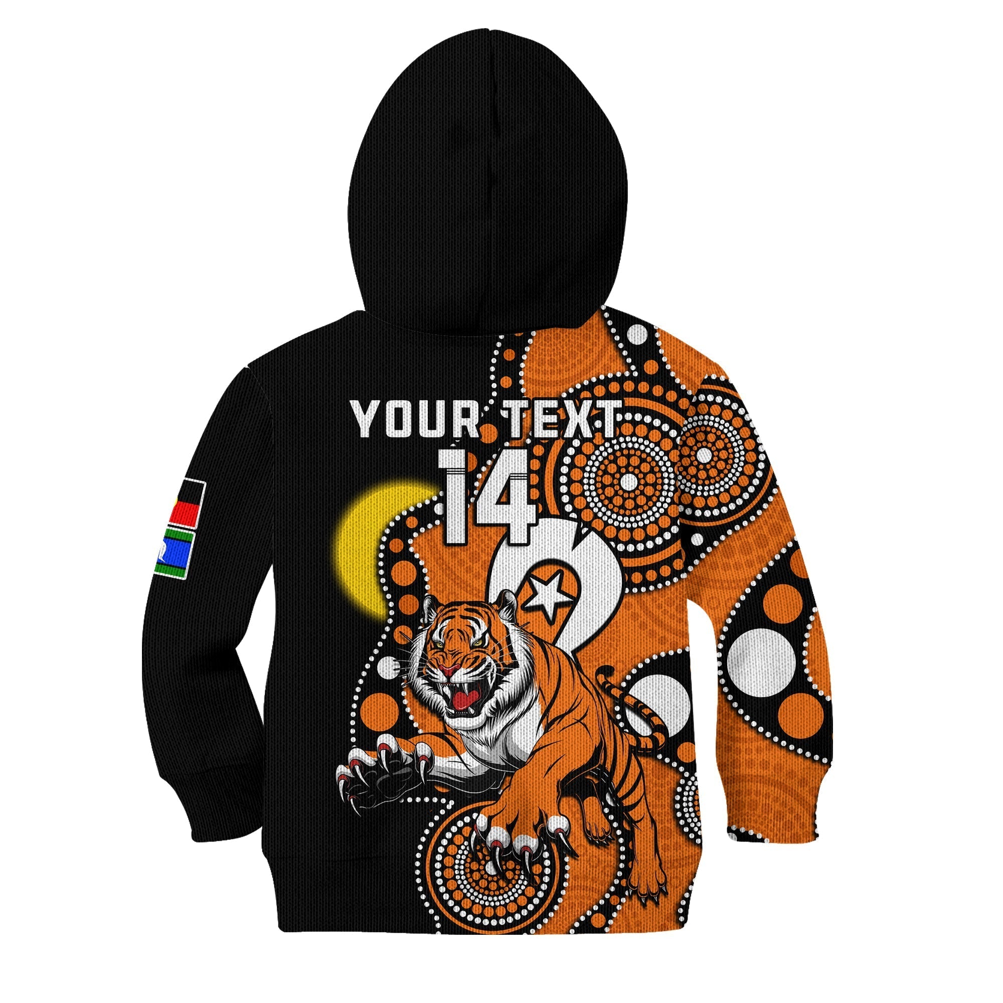 custom-text-and-number-wests-tigers-rugby-naidoc-2023-hoodie-kid-for-our-elders-indigenous-art