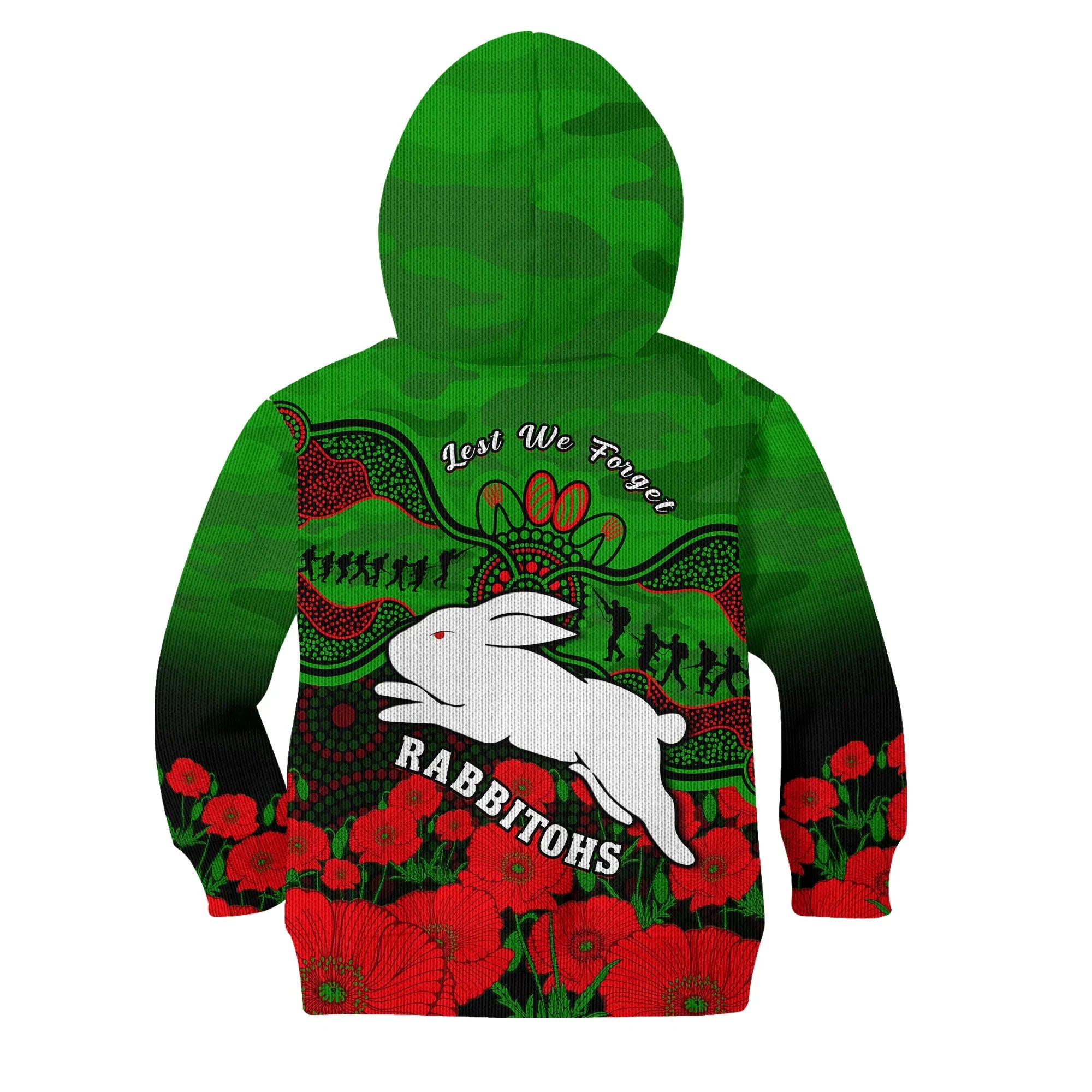 Rabbitohs Rugby ANZAC Hoodie KID South Sydney Camouflage Poppy Aboriginal - Vibe Hoodie Shop