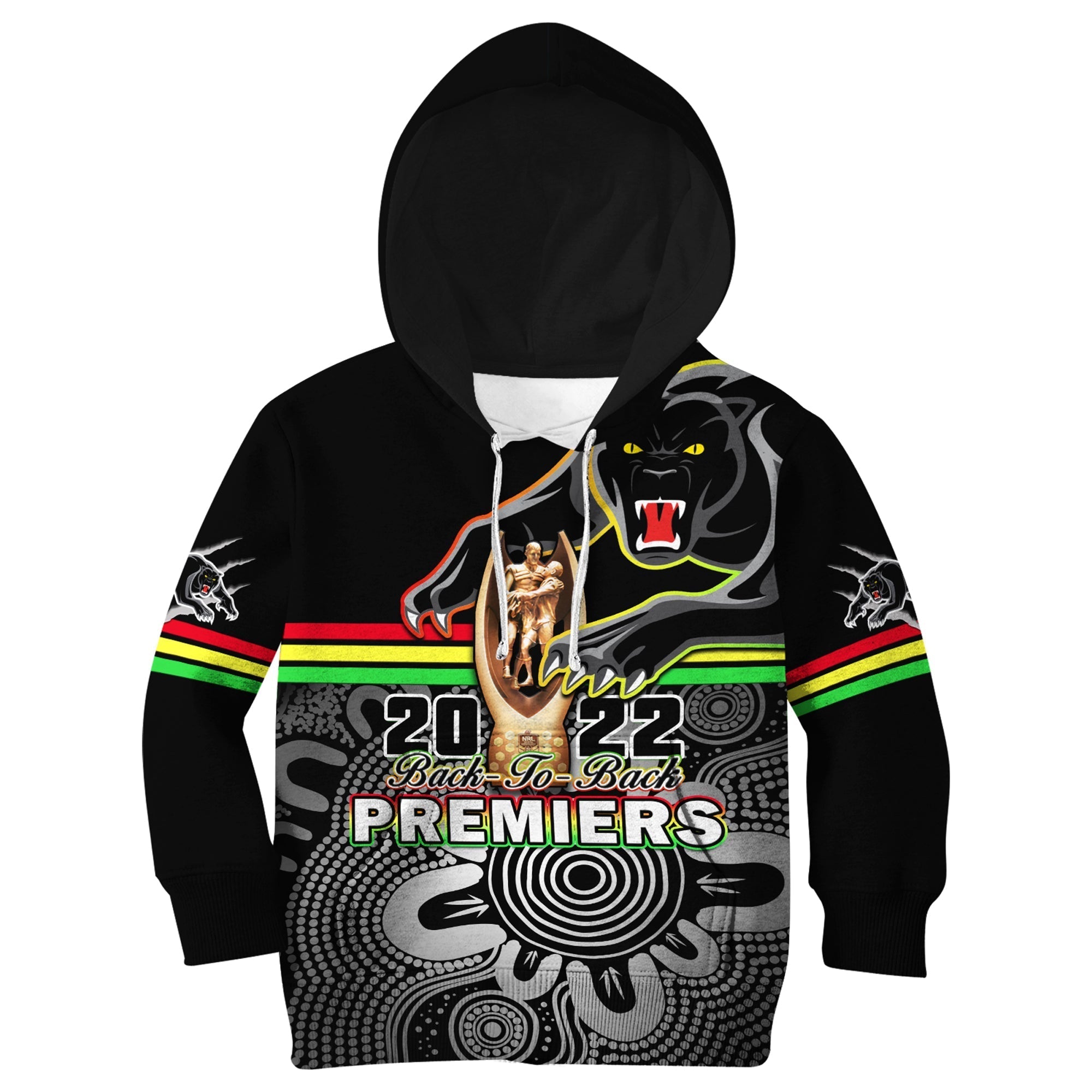 Panthers Rugby Hoodie KID Pennies Premiers 2022 Back To Back Indigenous Original - Vibe Hoodie Shop