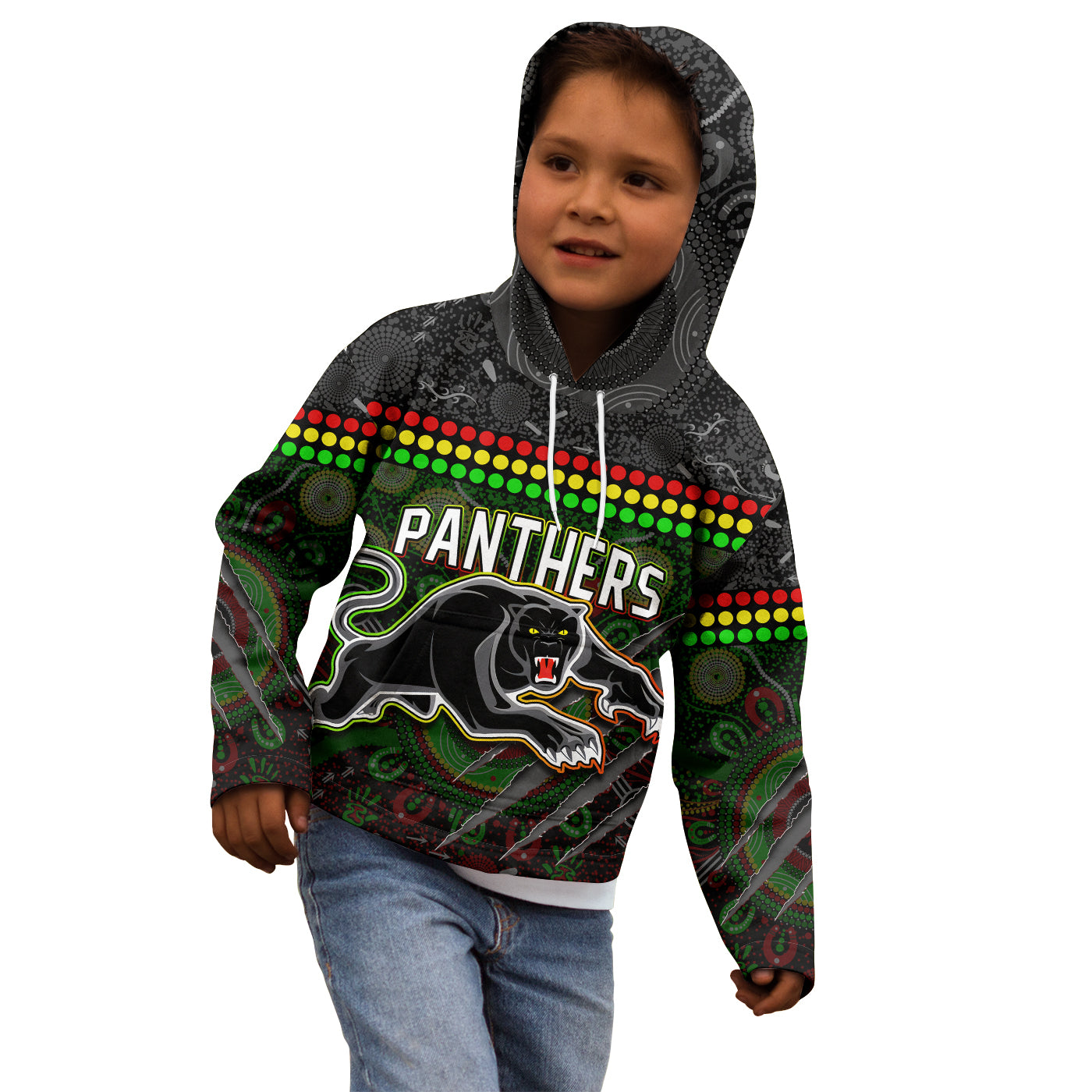 Custom Text and Number Panthers Hoodie KID Premiers 2022 Aboriginal - Vibe Hoodie Shop