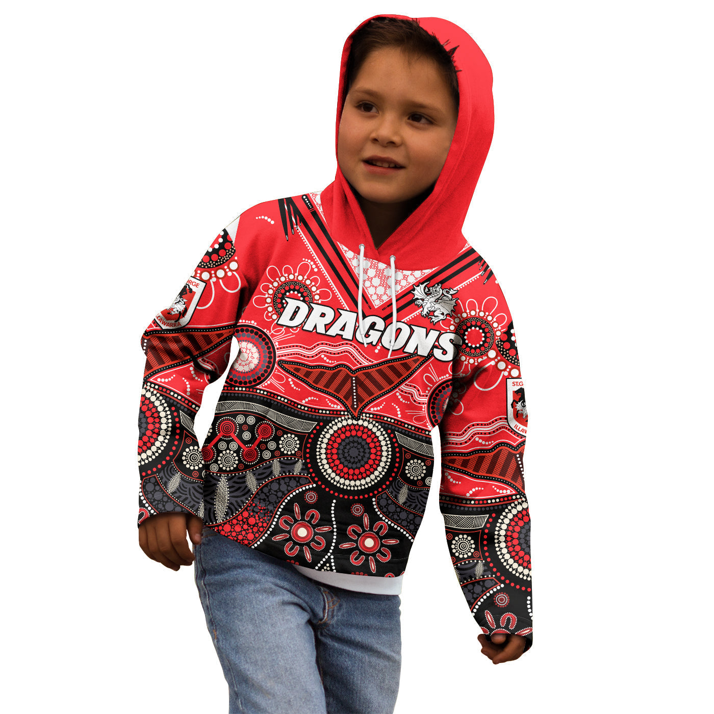 custom-text-and-number-dragons-rugby-hoodie-kid-indigenous-pattern-artsy-version