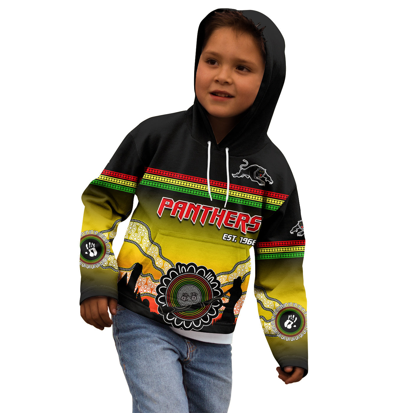 (Custom Text and Number) Panthers Hoodie KID Go The Mighty Penrith Aboriginal - Vibe Hoodie Shop