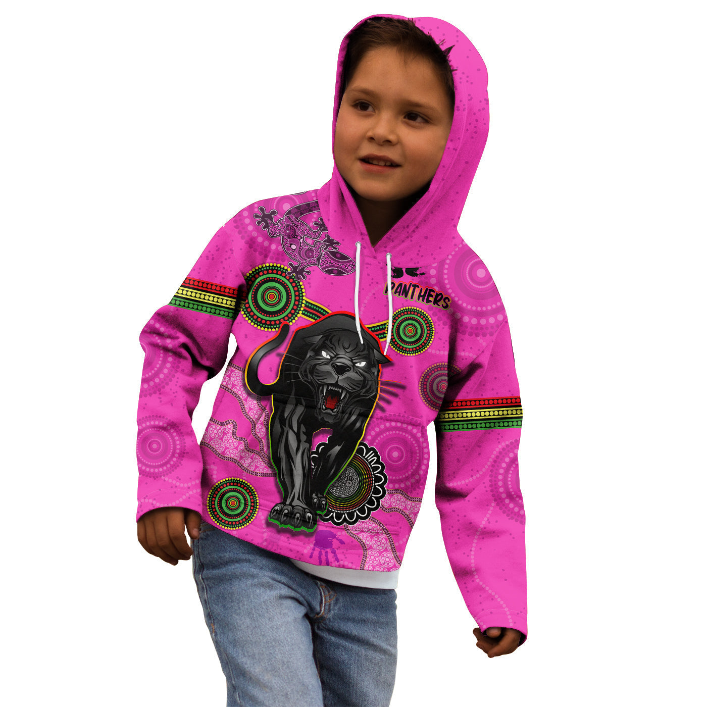 (Custom Text and Number) Panthers Hoodie KID Aboriginal with Lizard - Vibe Hoodie Shop