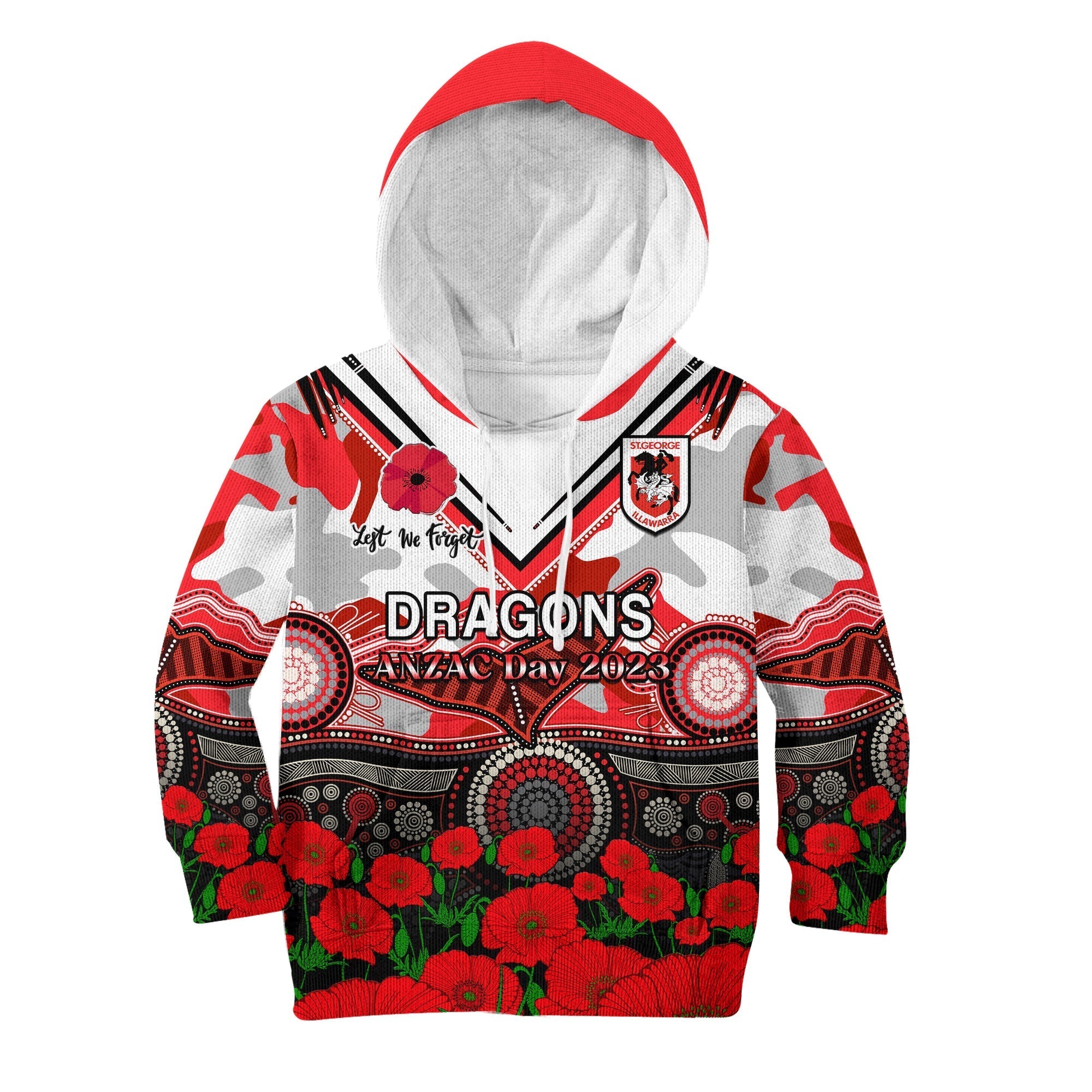 dragons-rugby-anzac-2023-hoodie-kid-aboriginal-mix-poppy-lest-we-forget