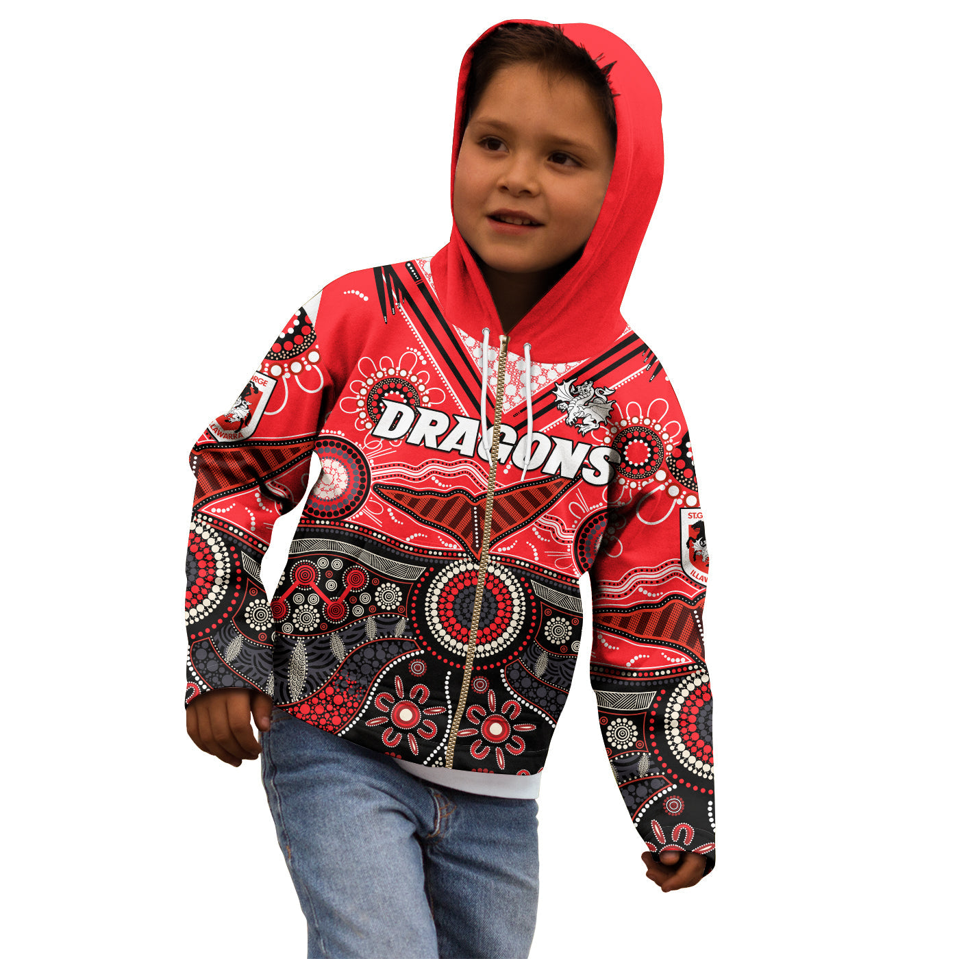 custom-text-and-number-dragons-rugby-hoodie-kid-indigenous-pattern-artsy-version