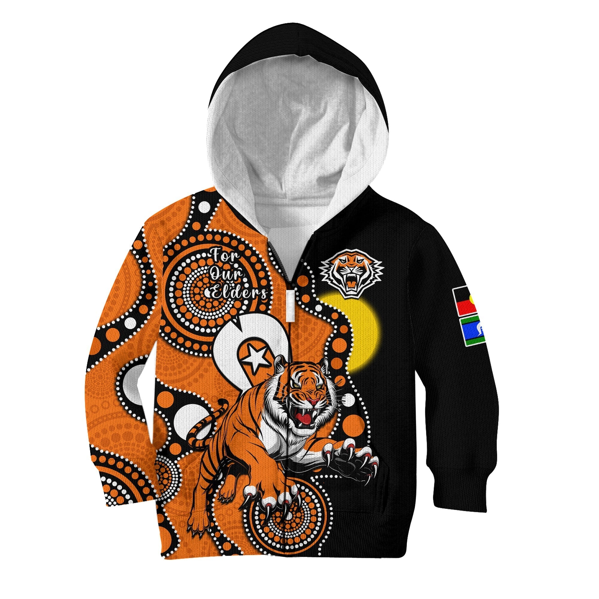 wests-tigers-rugby-naidoc-2023-hoodie-kid-for-our-elders-indigenous-art