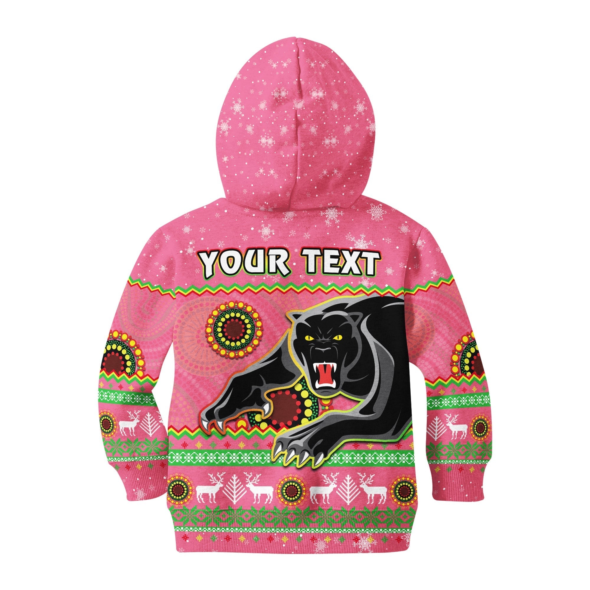 (Custom Personalised) Panthers Christmas Hoodie KID Aboriginal Pattern Penrith Pink Version - Vibe Hoodie Shop
