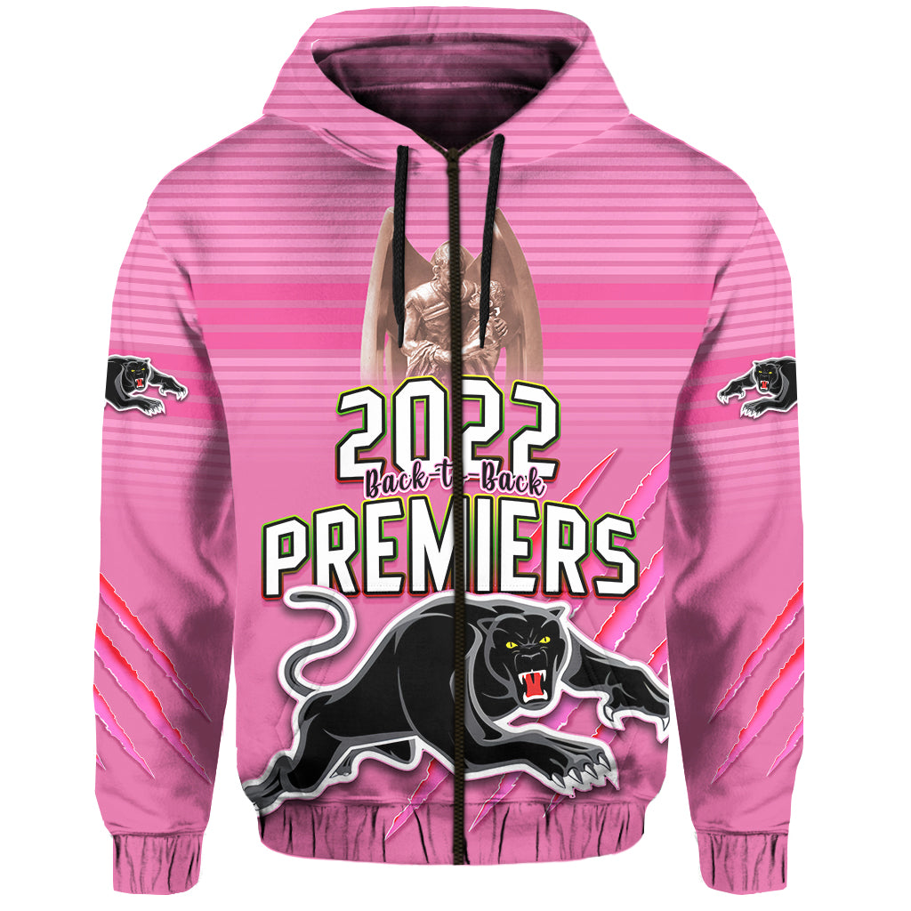 Custom Text and Number Panthers Proud Hoodie Back to Back Premiers 2022 Version Pink LT13 - Vibe Hoodie Shop