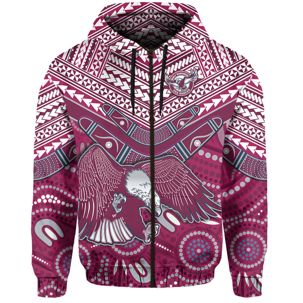 (Custom Text and Number) Sea Eagles Rugby Hoodie Aboriginal and Polynesia Manly Warringah LT13 - Vibe Hoodie Shop