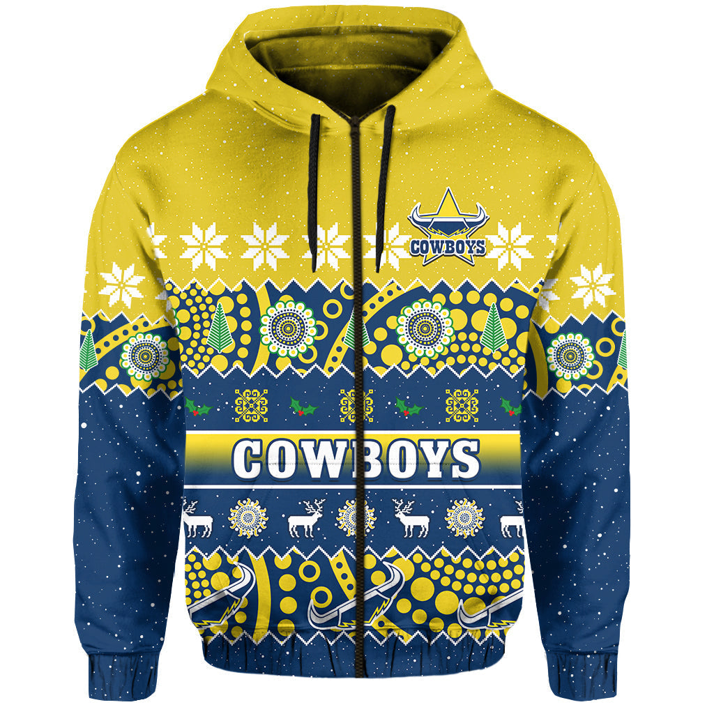 (Custom Personalised) Cowboys Christmas Hoodie Aboriginal Art Merry Xmas - Vibe Hoodie Shop