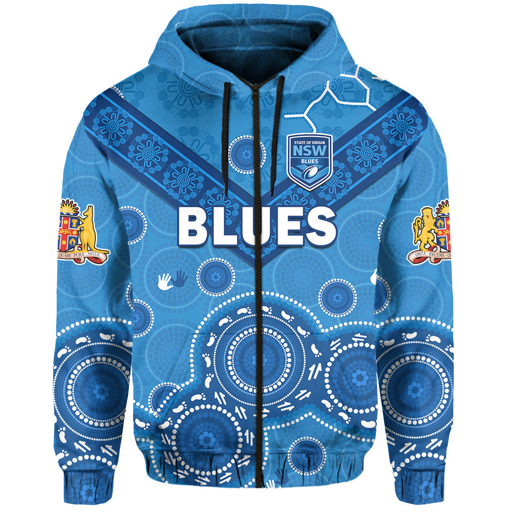 (Custom Text And Number) NSW Blues Rugby Hoodie New South Wales Aboriginal Dot Painting Unique Version - Vibe Hoodie Shop