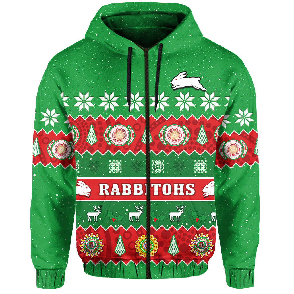 Rabbitohs Christmas Hoodie Souths Aboriginal Art Merry Xmas - Vibe Hoodie Shop