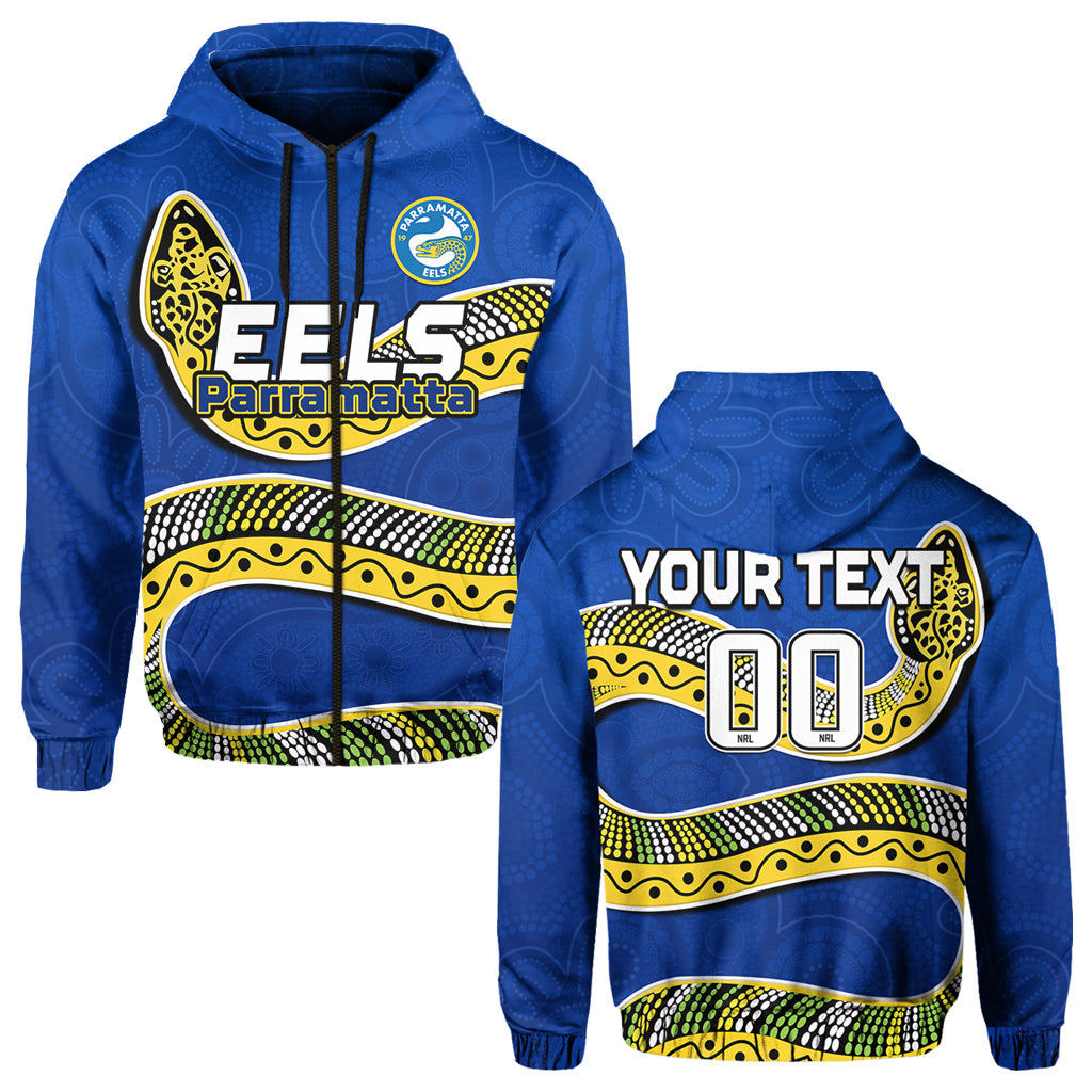 (Custom Text And Number) Eels Rugby Hoodie Aboriginal Art Simple Style - Vibe Hoodie Shop