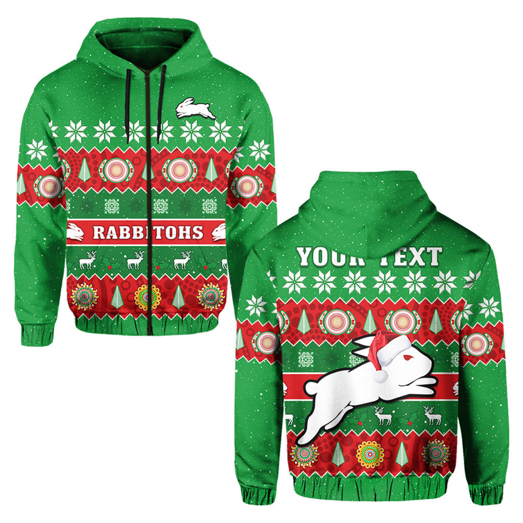 (Custom Personalised) Rabbitohs Christmas Hoodie Souths Aboriginal Art Merry Xmas - Vibe Hoodie Shop