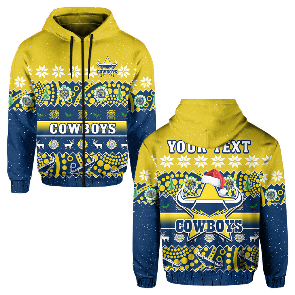 (Custom Personalised) Cowboys Christmas Hoodie Aboriginal Art Merry Xmas - Vibe Hoodie Shop