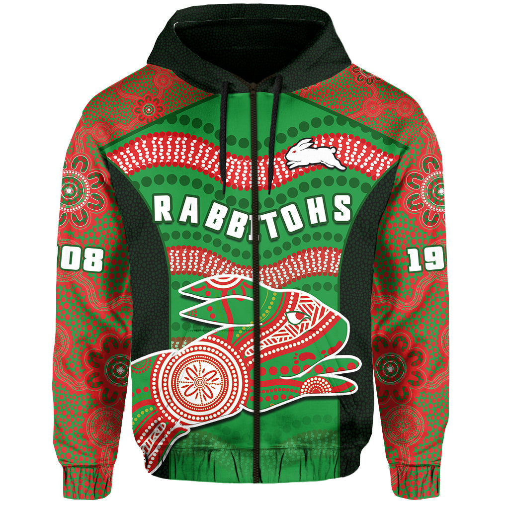 Rabbitohs Rugby Hoodie Souths 1908 Aboriginal Dot Painting Go Bunnies - Vibe Hoodie Shop