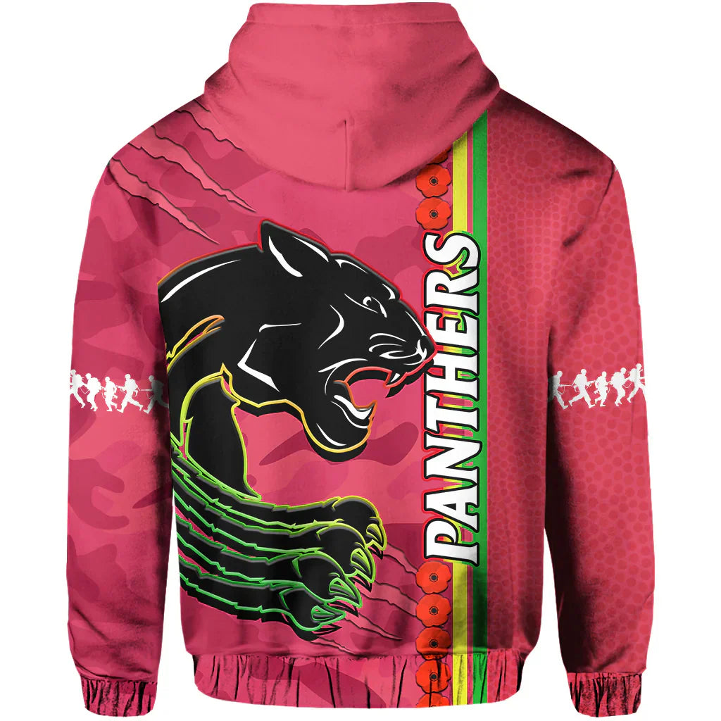 Panthers Rugby ANZAC Hoodie Aboriginal Mix Poppy Camouflage Pink - Vibe Hoodie Shop