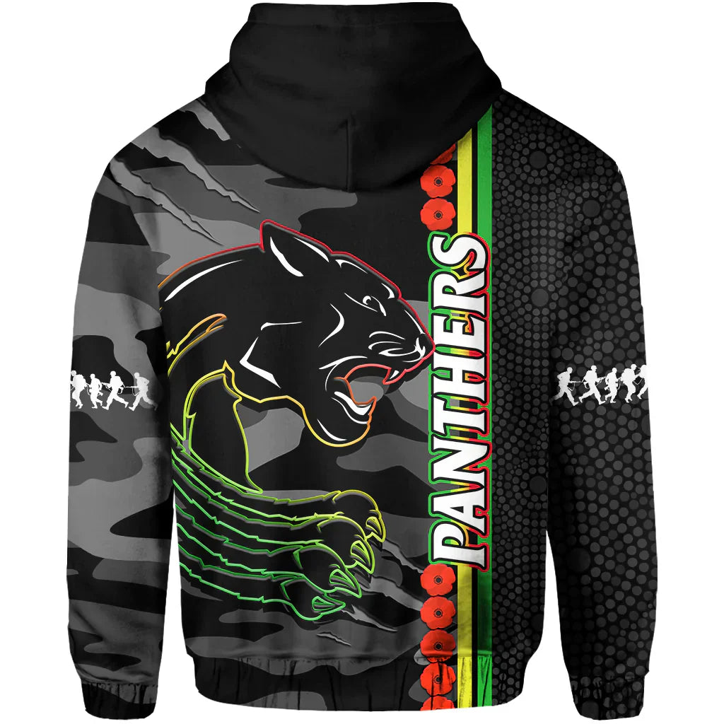Panthers Rugby ANZAC Hoodie Aboriginal Mix Poppy Camouflage Black - Vibe Hoodie Shop