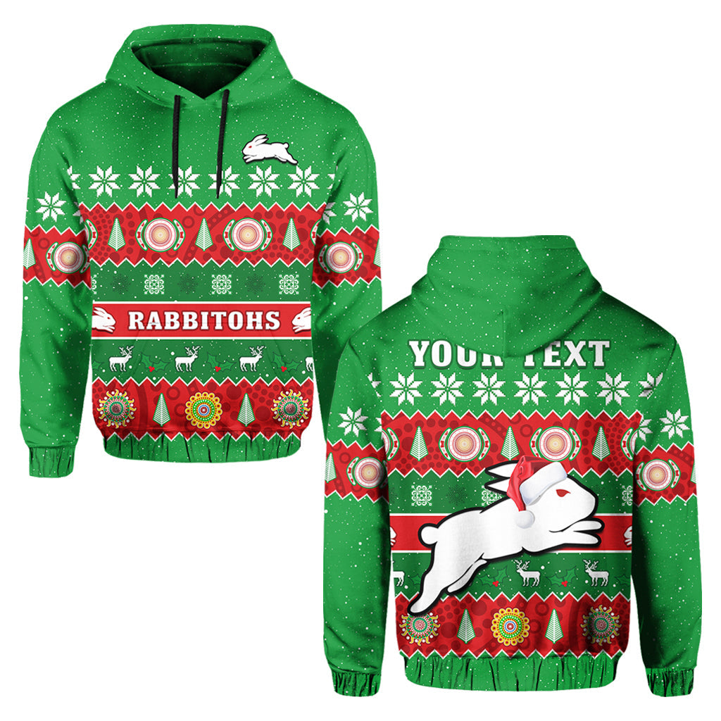 (Custom Personalised) Rabbitohs Christmas Hoodie Souths Aboriginal Art Merry Xmas - Vibe Hoodie Shop