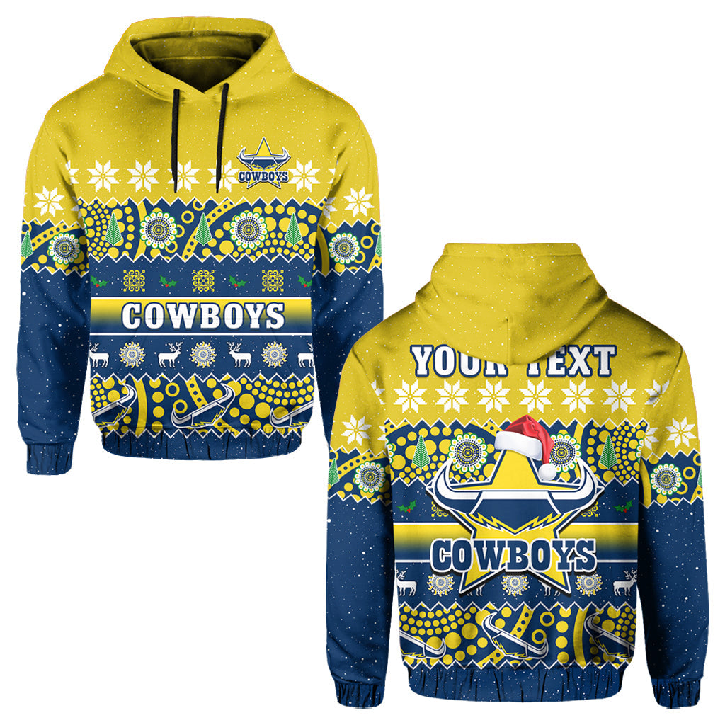 (Custom Personalised) Cowboys Christmas Hoodie Aboriginal Art Merry Xmas - Vibe Hoodie Shop