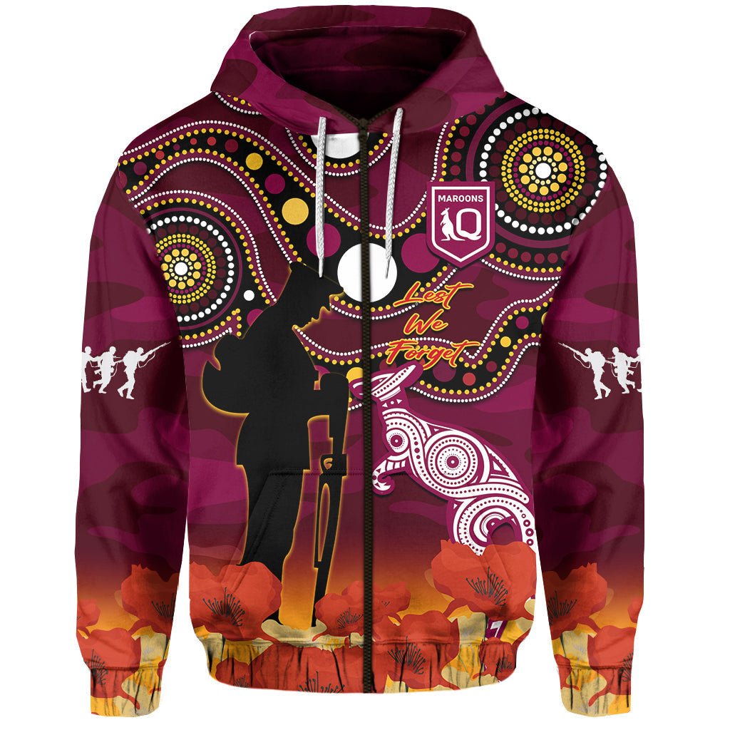 Maroons Rugby ANZAC 2023 Hoodie QLD Aboriginal Mix Poppy Camouflage - Vibe Hoodie Shop