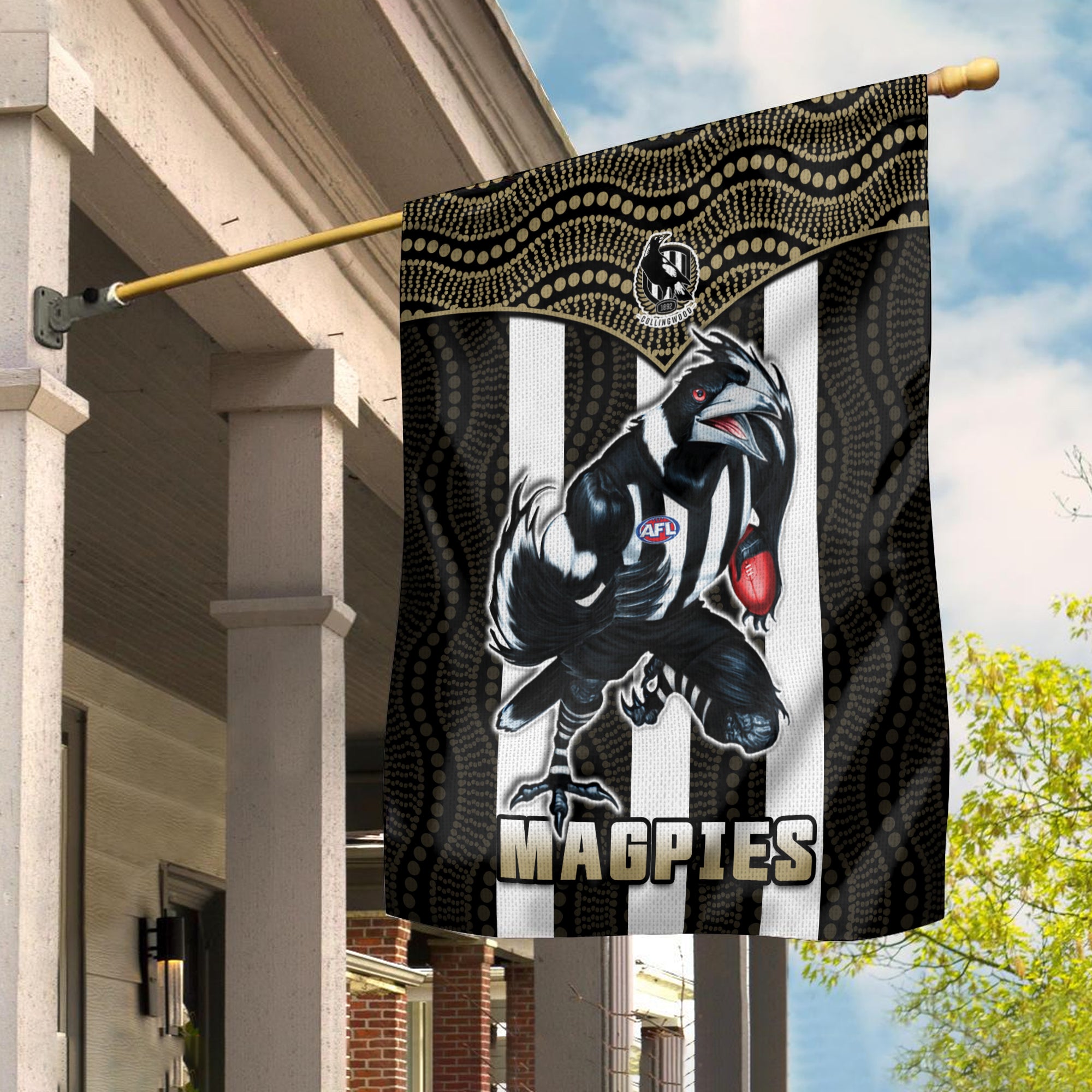 Magpies Football Flag Collingwood 1892 Indigenous Sporty Style - Vibe Hoodie Shop