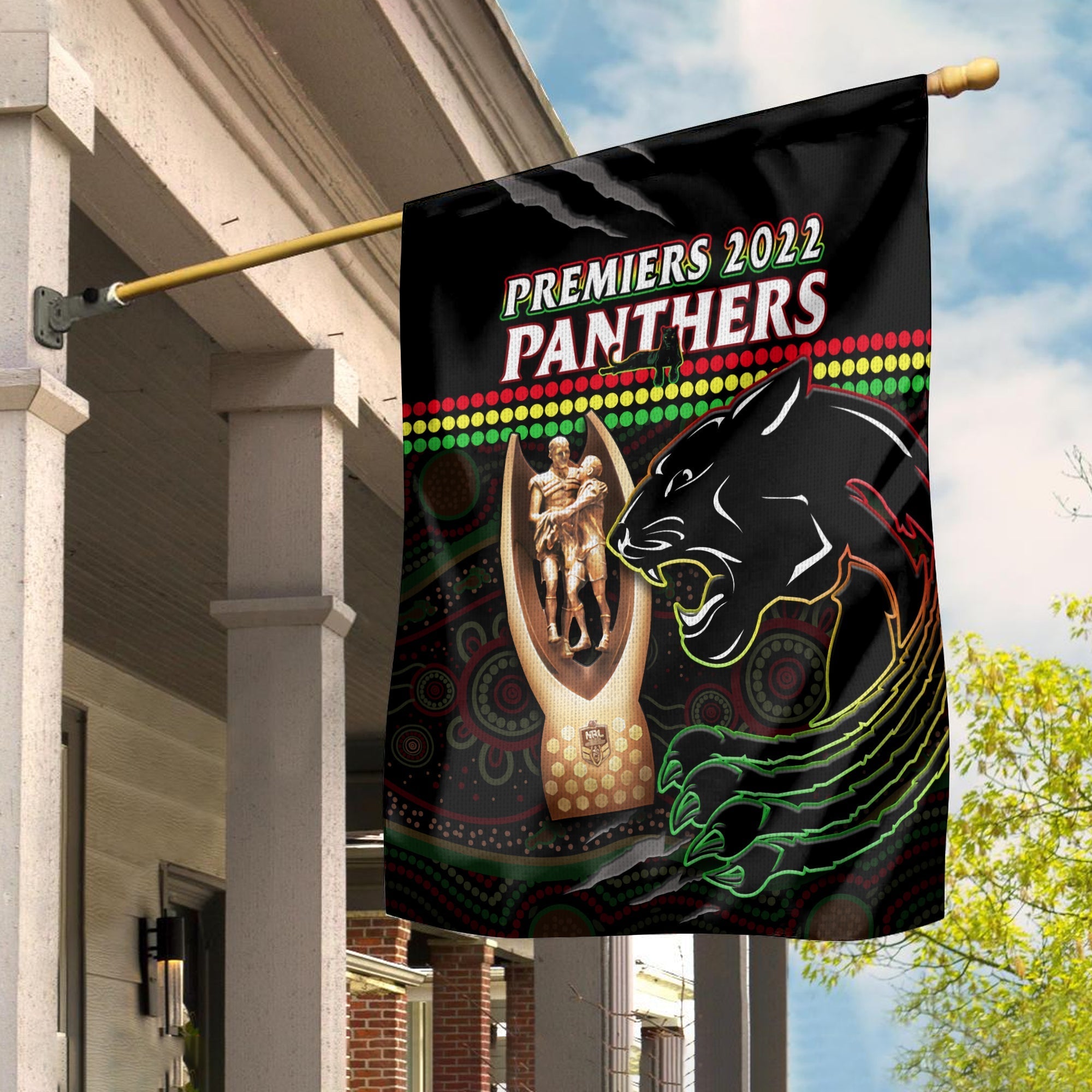 Panthers Rugby Flag The Riff 2022 Premiers Aboriginal Art - Vibe Hoodie Shop