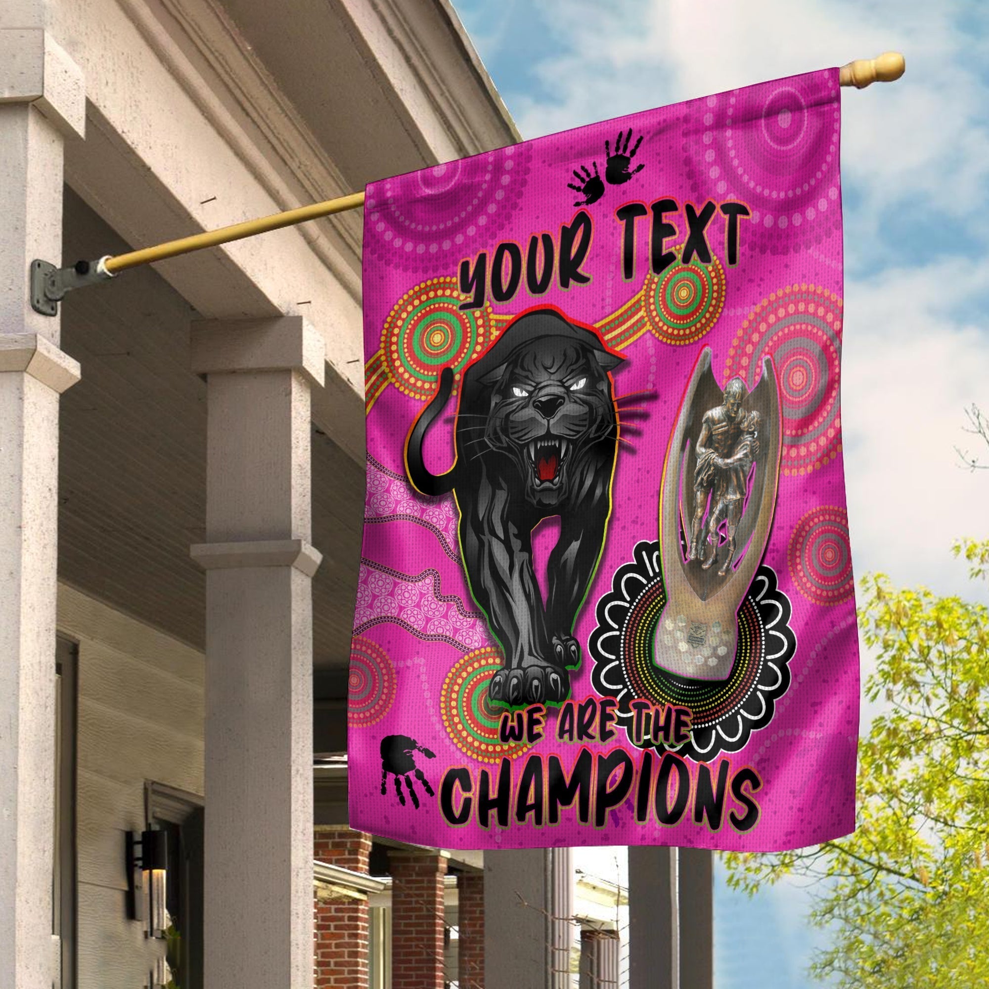 (Custom Personalised) Panthers Flag Aboriginal Premiers 2022 We Are The Champions With Trophy - Vibe Hoodie Shop