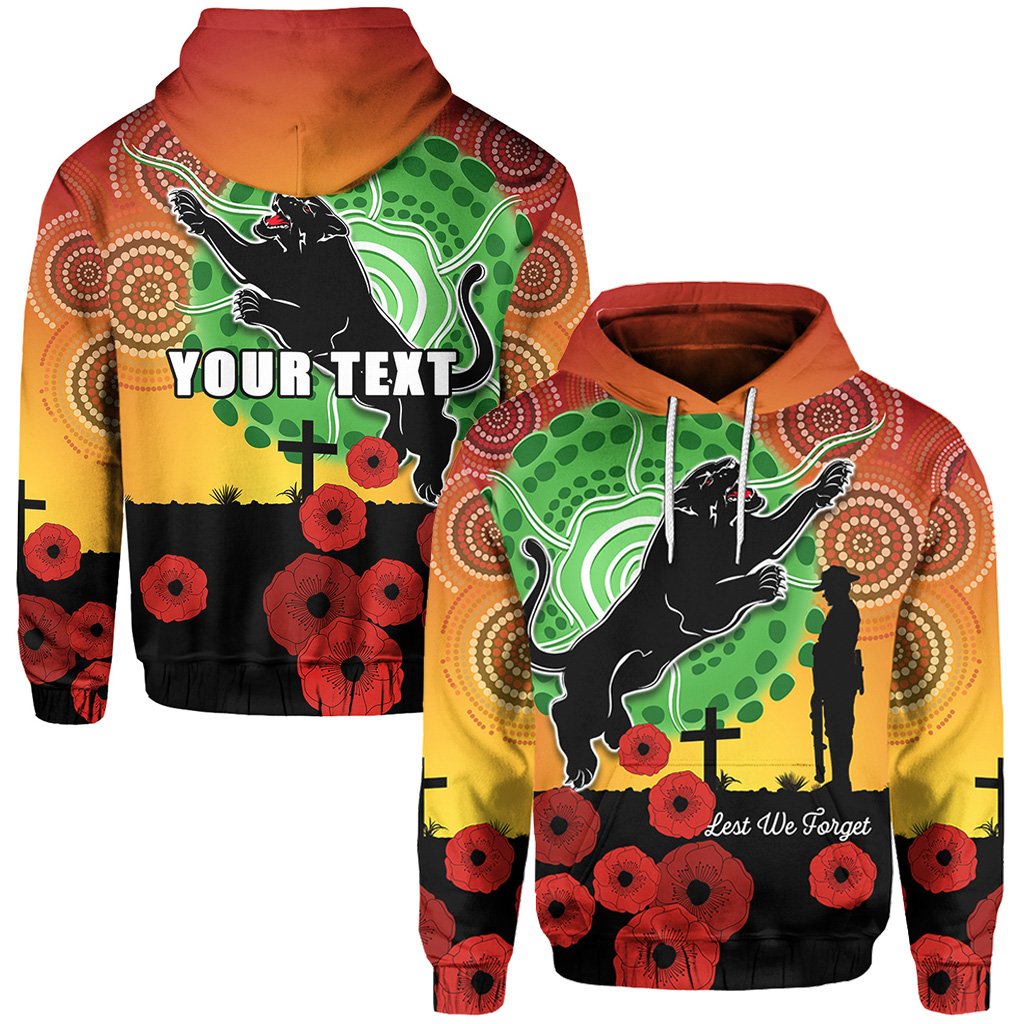 (Custom Personalised) Panthers ANZAC Day Hoodie Mix Indigenous Lest We Forget - Vibe Hoodie Shop