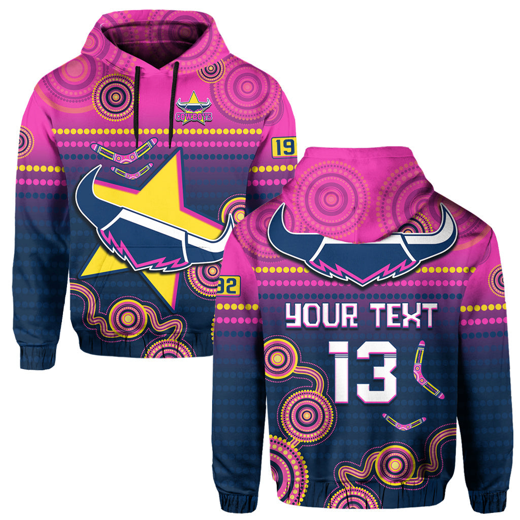 (Custom Text and Number) Cowboys Rugby Hoodie Aboriginal Go Premiers North Queensland LT13 - Vibe Hoodie Shop