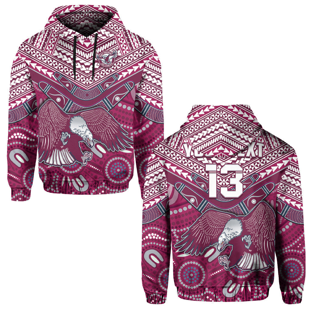(Custom Text and Number) Sea Eagles Rugby Hoodie Aboriginal and Polynesia Manly Warringah LT13 - Vibe Hoodie Shop