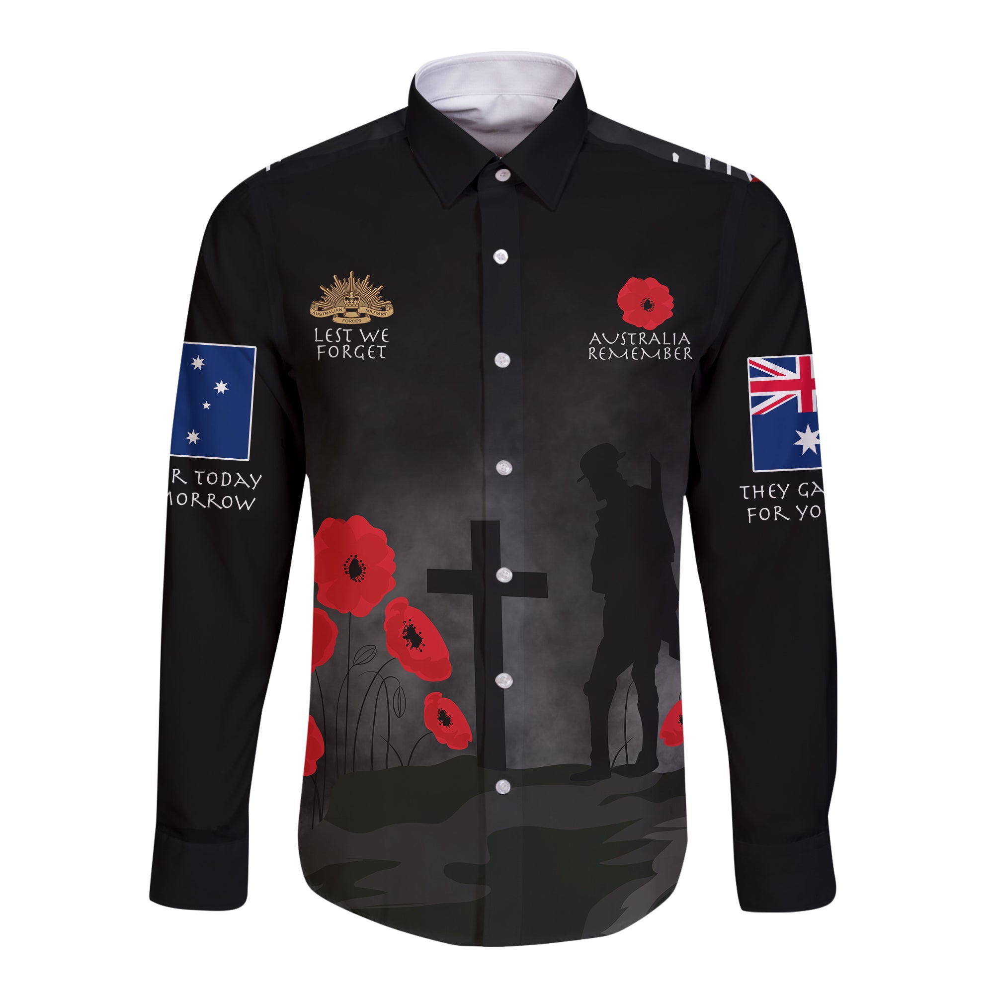 ANZAC Long Sleeve Button Shirt - Australia Remember - Vibe Hoodie Shop