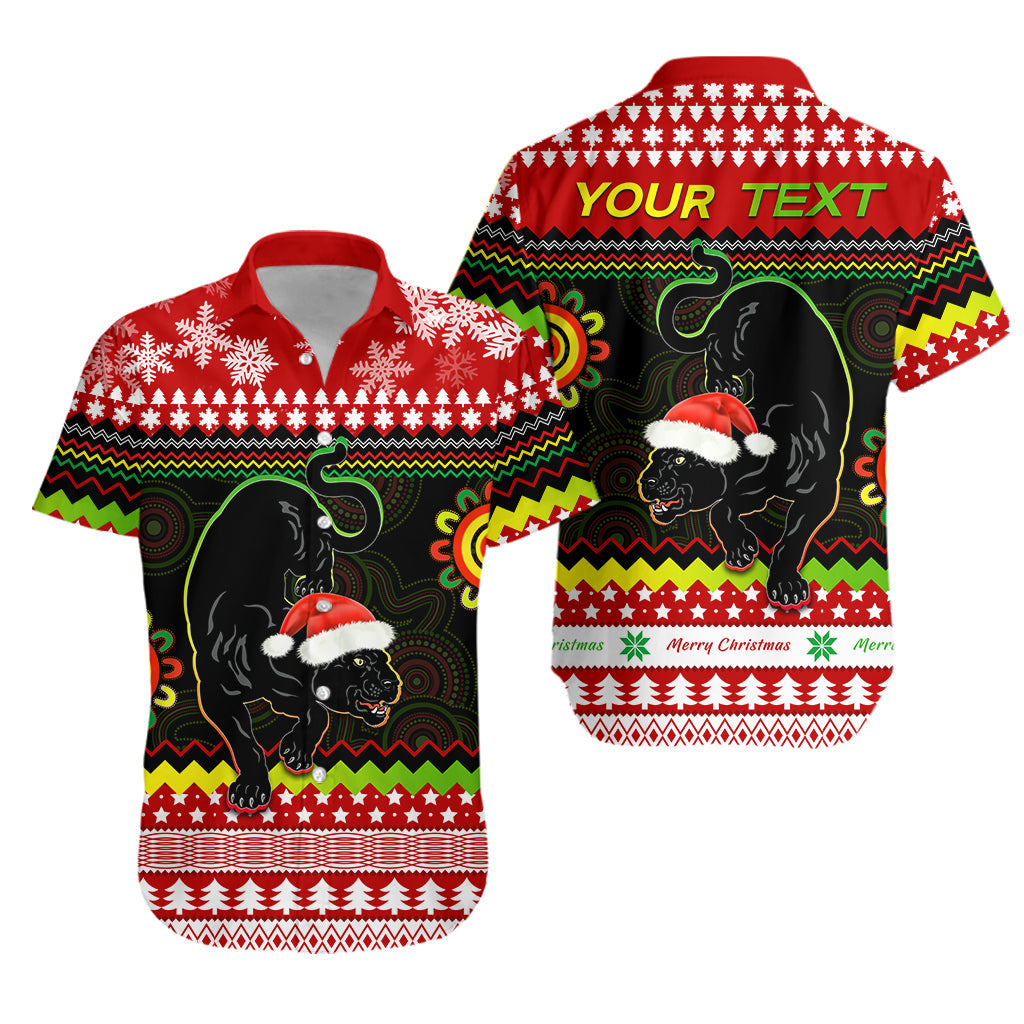 (Custom Personalised) Panthers Christmas Hawaiian Shirt Penrith Snow mix Indigenous - Vibe Hoodie Shop