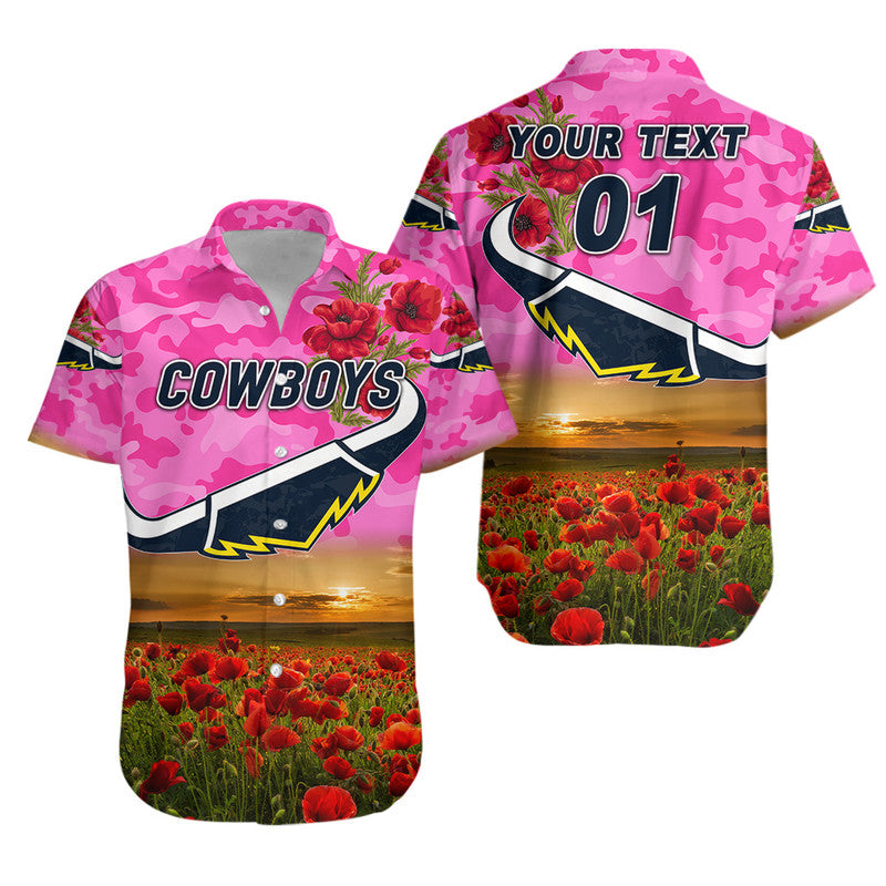 (Custom Personalised) North Queensland Cowboys ANZAC 2022 Hawaiian Shirt Poppy Flowers Vibes - Pink - Vibe Hoodie Shop