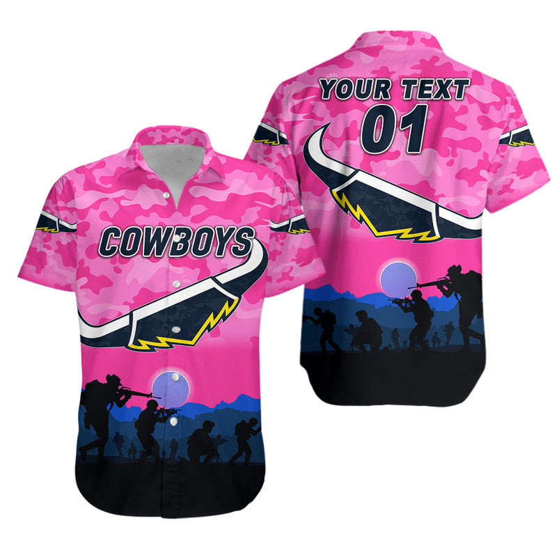 (Custom Personalised) North Queensland Cowboys ANZAC 2022 Hawaiian Shirt Simple Style - Pink - Vibe Hoodie Shop