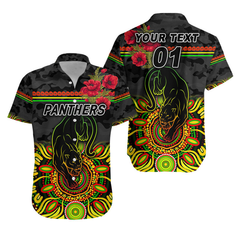 (Custom Personalised) Penrith Panthers ANZAC 2022 Hawaiian Shirt Indigenous Vibes - Black - Vibe Hoodie Shop