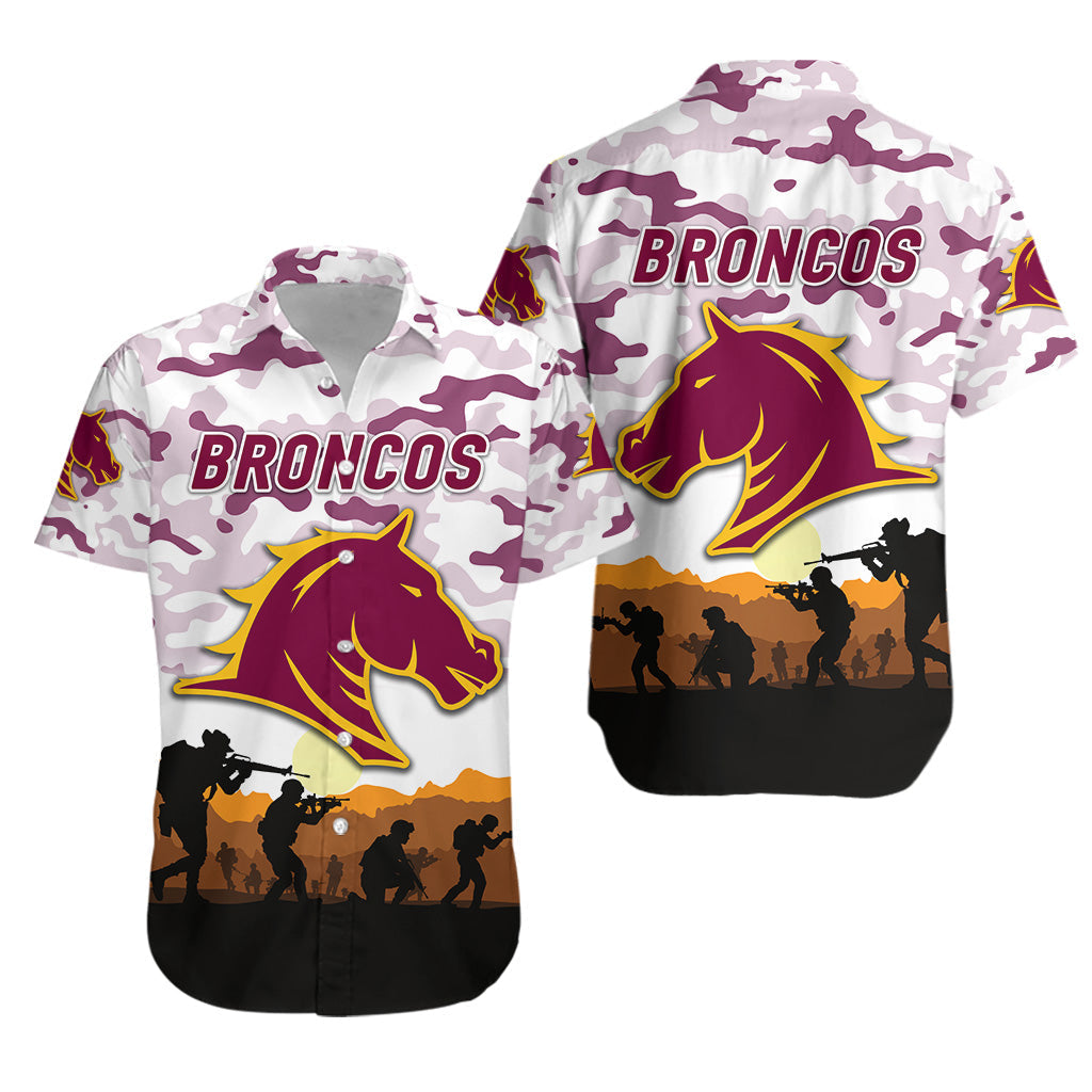 Brisbane Broncos ANZAC 2022 Hawaiian Shirt Simple Style - White - Vibe Hoodie Shop