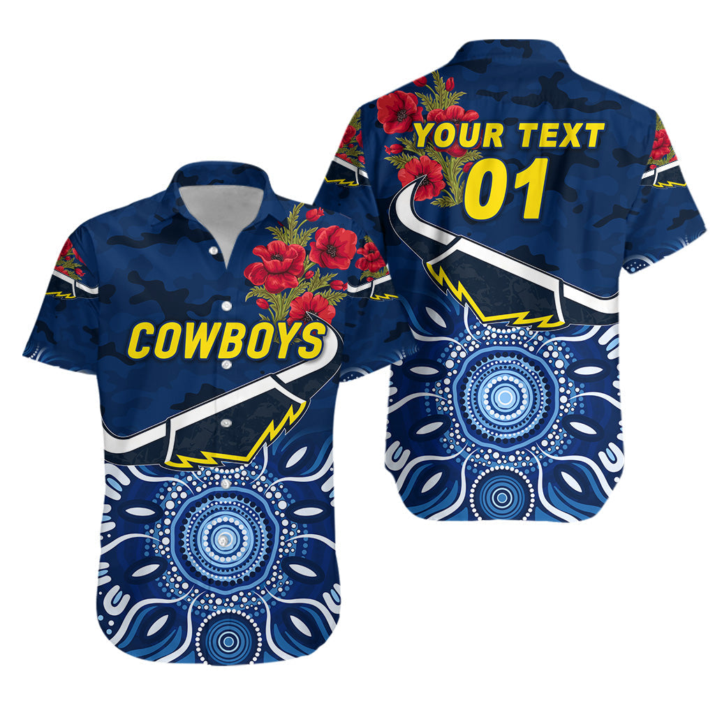 (Custom Personalised) North Queensland Cowboys ANZAC 2022 Hawaiian Shirt Indigenous Vibes - Blue - Vibe Hoodie Shop