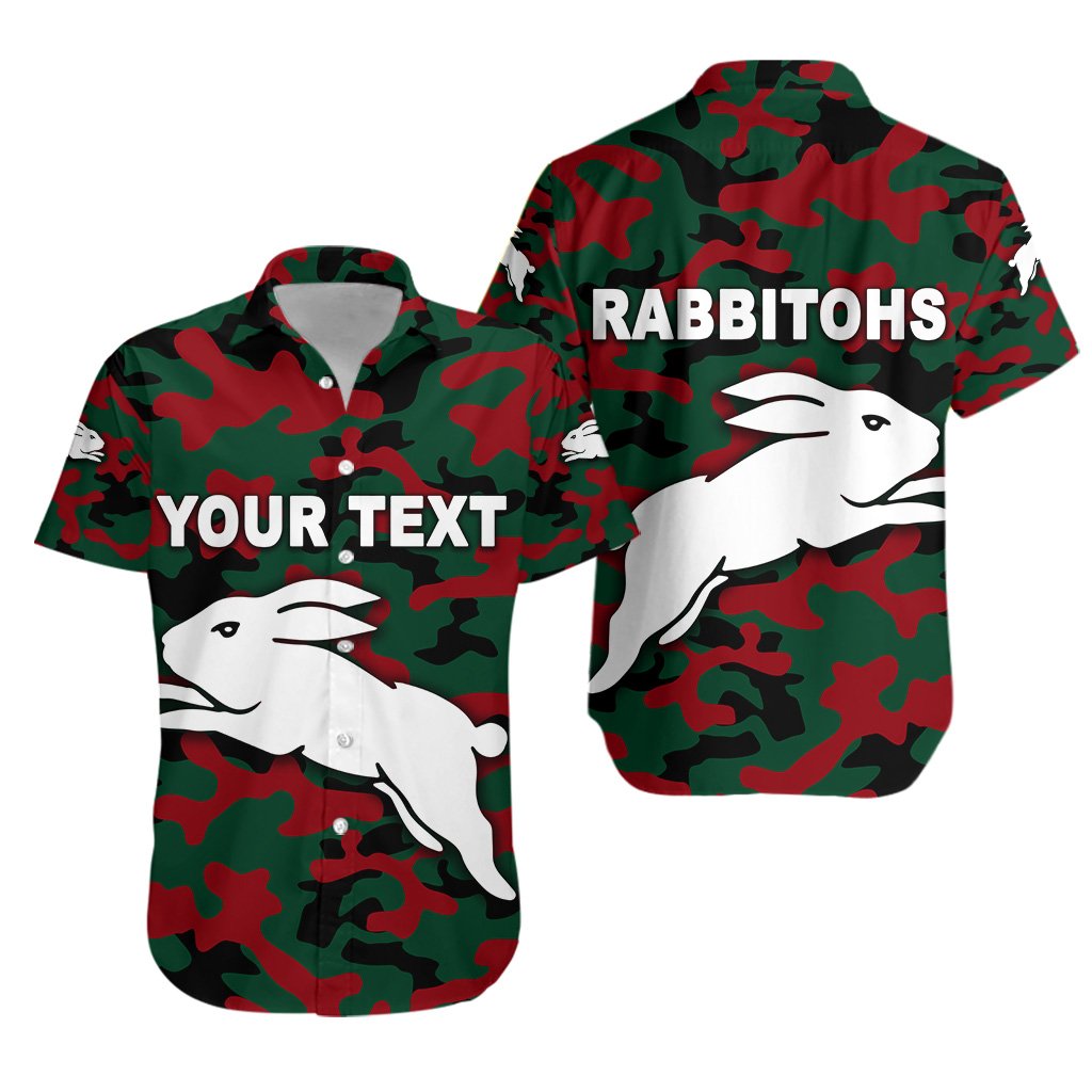 (Custom Personalised) South Sydney Rabbitohs Hawaiian Shirt ANZAC Day Camouflage Vibes NO.1 - Vibe Hoodie Shop