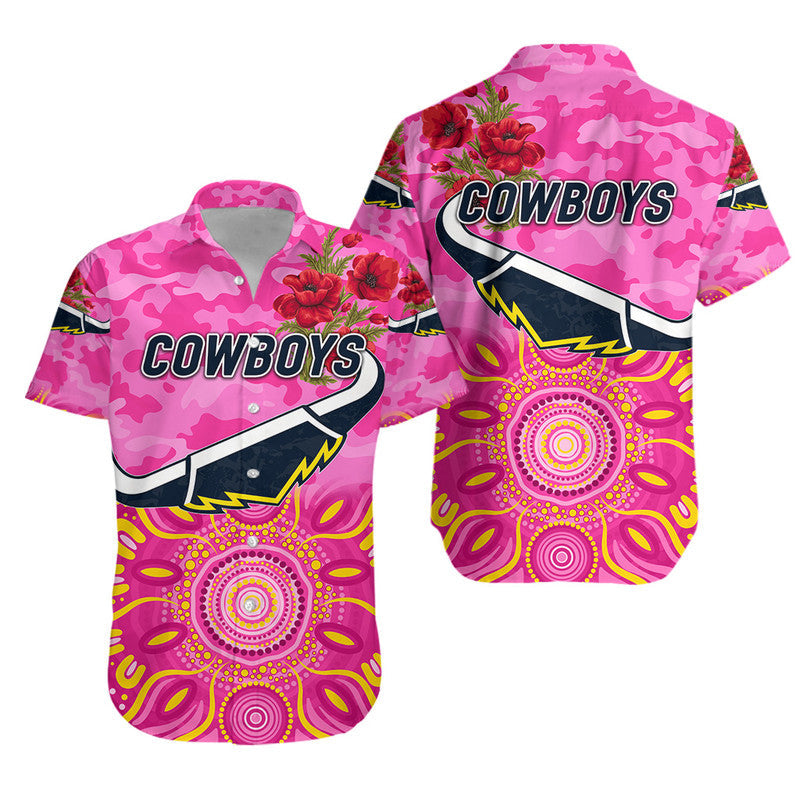 North Queensland Cowboys ANZAC 2022 Hawaiian Shirt Indigenous Vibes - Pink - Vibe Hoodie Shop